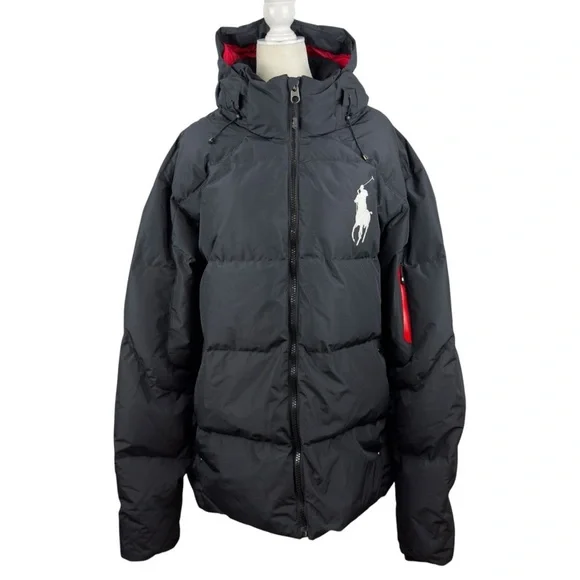 Polo Ralph Lauren Men's Big Pony Hooded Down Puffer Jacket Black Long Size 2XLT - Picture 1 of 16